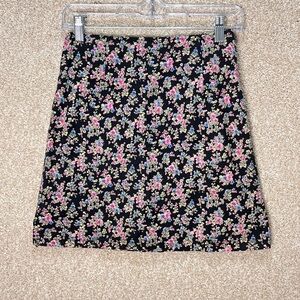 Vintage Blue skirt size 3 dark floral mini skirt black pink blue green yellow